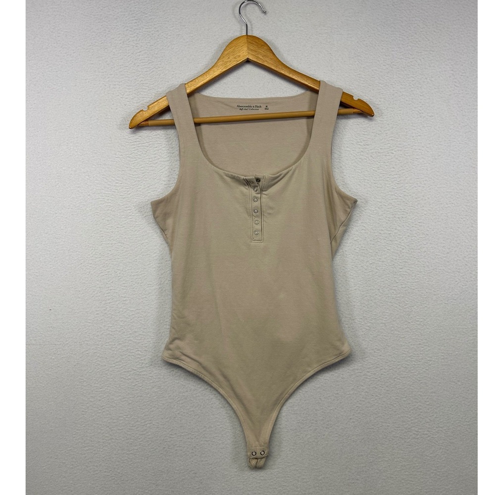 Minimalist Neutral Abercrombie & Fitch Womens Medium Beige Henley Bodysuit